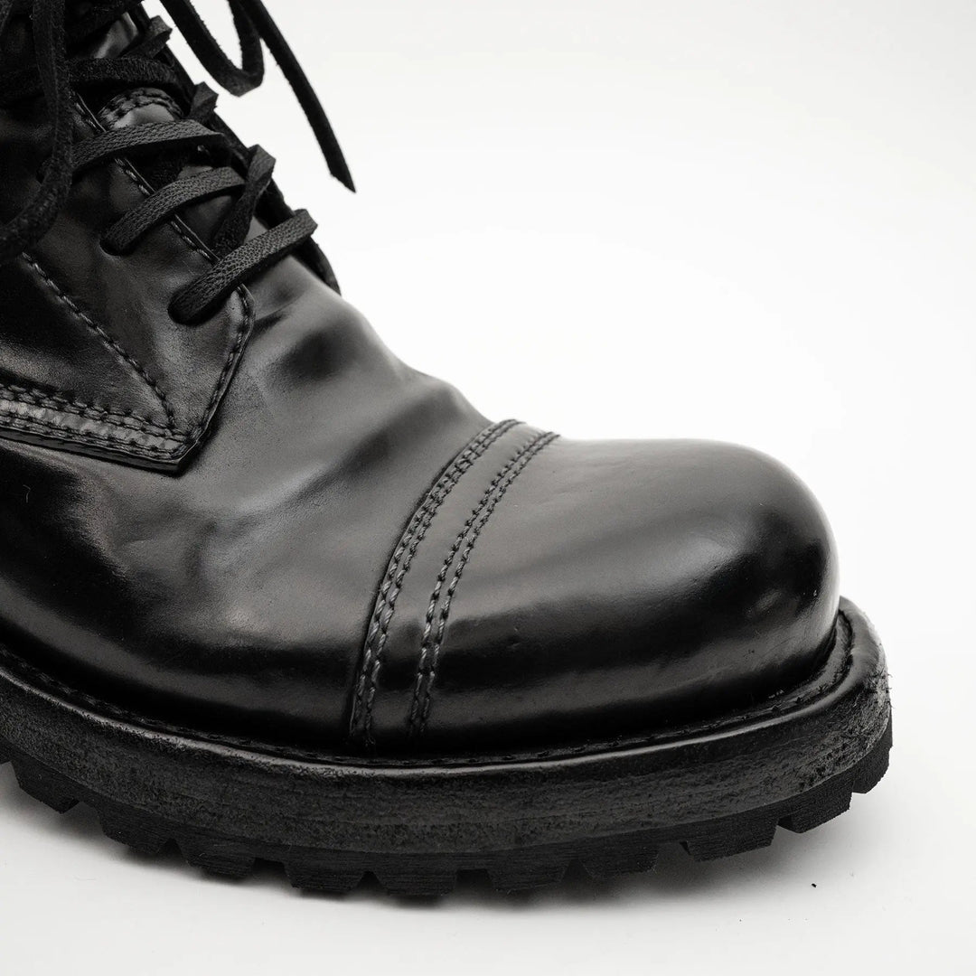 Black Cap-Toe Horse Butt Leather Ankle Boots