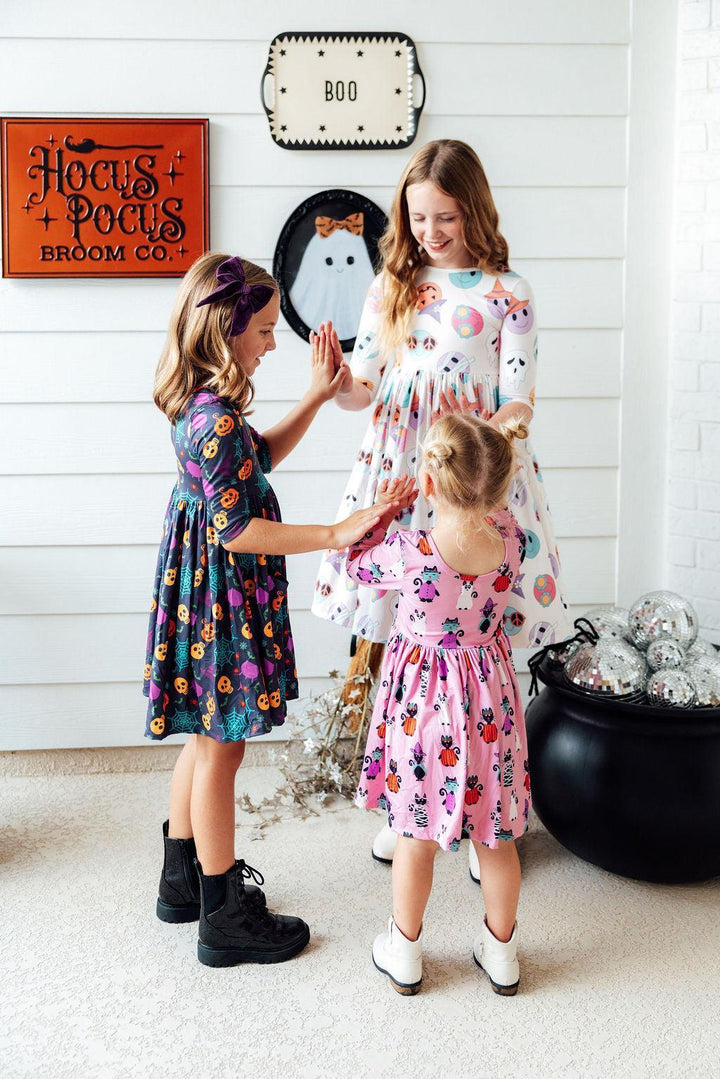 Skeleton Web 3/4 Sleeve Pocket Twirl Dress
