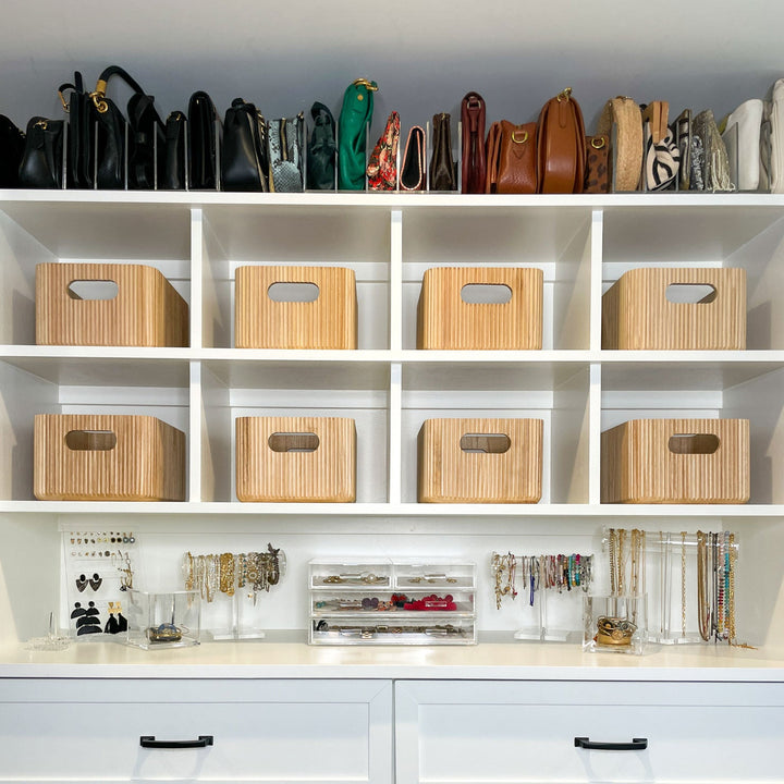 Wooden Ribbed Bins – Natural