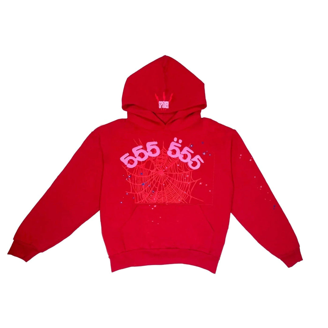 Sp5der Worldwide Red Angel Number 555 Hoodie Red