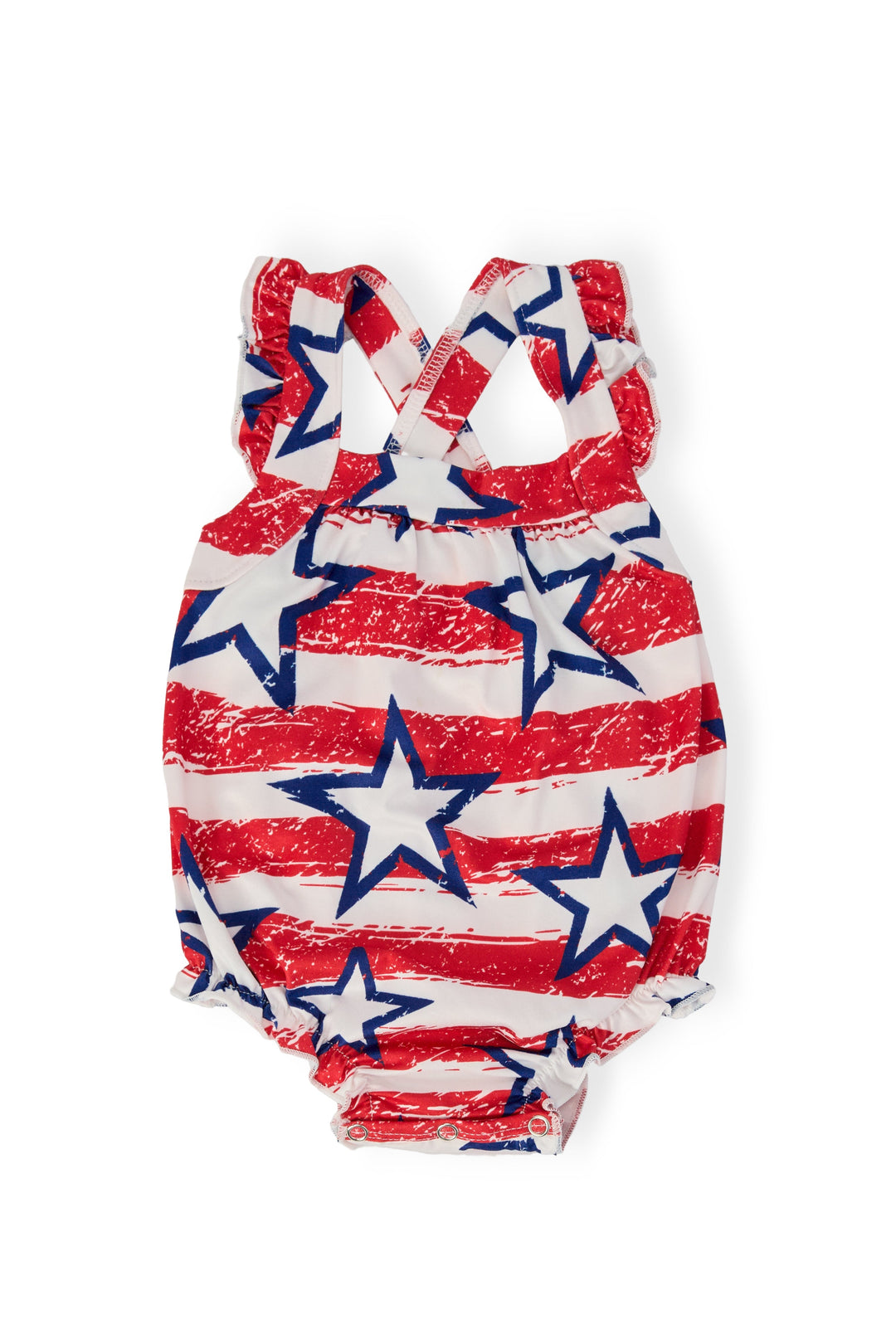 Stars &amp; Stripes Ruffle Cross Back Romper