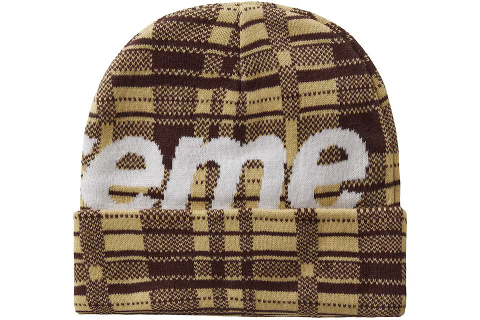 Supreme Big Logo Beanie Beanie (FW23) Tan Plaid