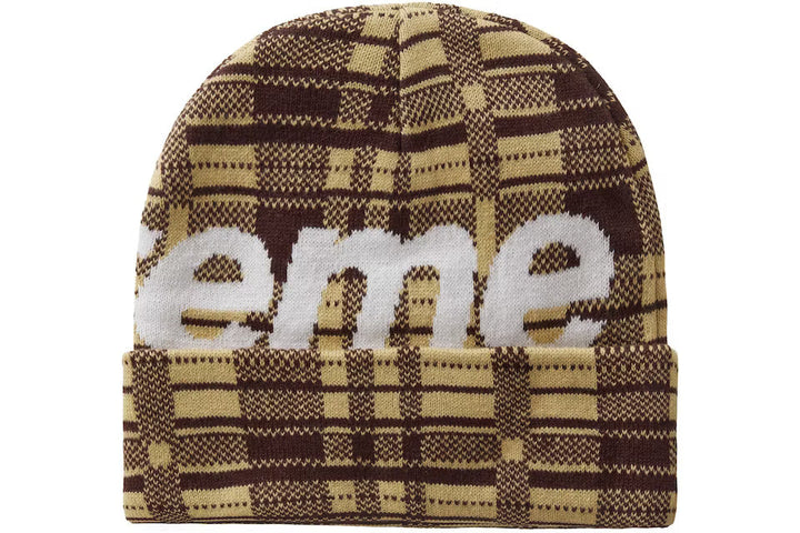 Supreme Big Logo Beanie Beanie (FW23) Tan Plaid