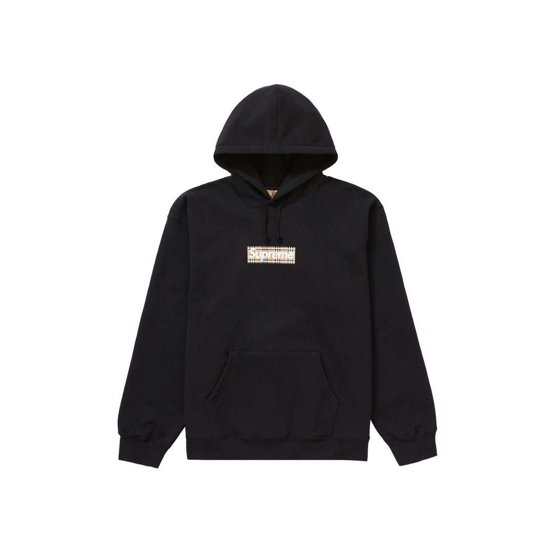 Supreme Burberry Box Logo Hooded Sweatshirt Black