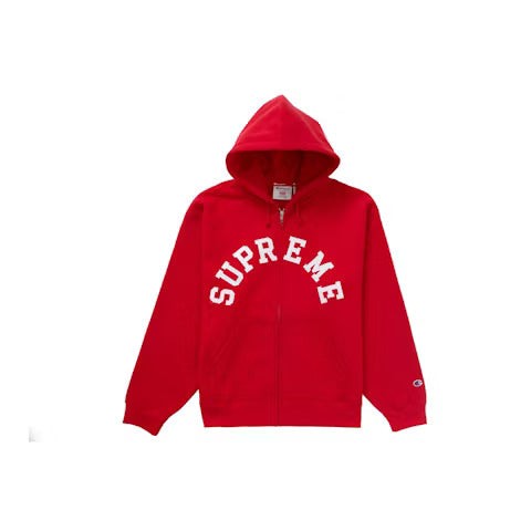 Supreme Champion Zip Up Hooded Sweatshirt Red