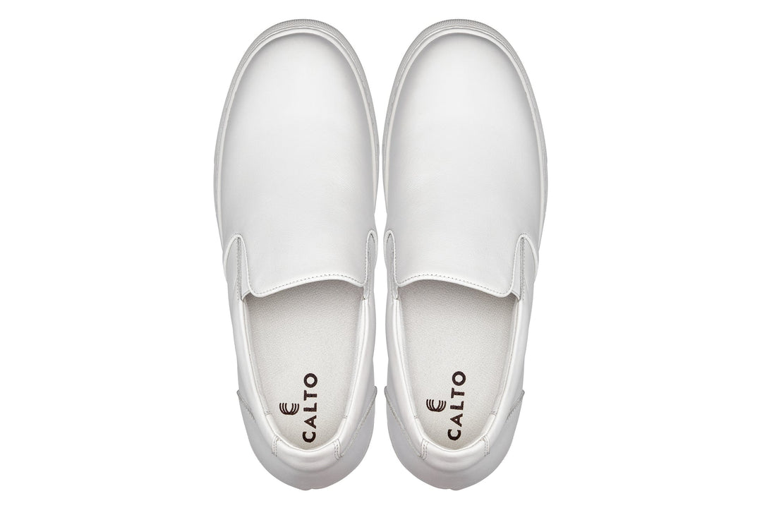 CALTO - T1022 - 2.6 Inches Taller (White) - Lightweight Nappa Leather Loafer