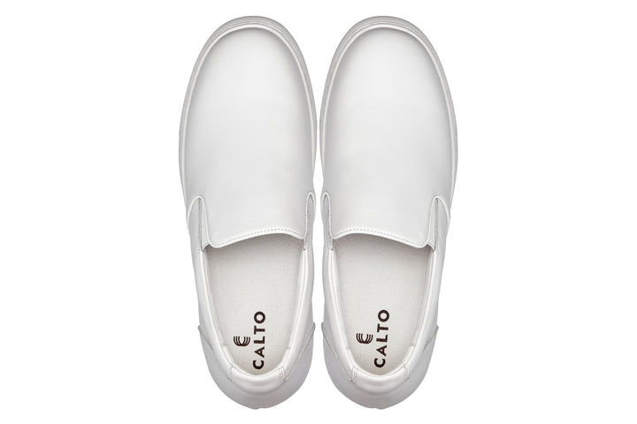 CALTO - T1022 - 2.6 Inches Taller (White) - Lightweight Nappa Leather Loafer
