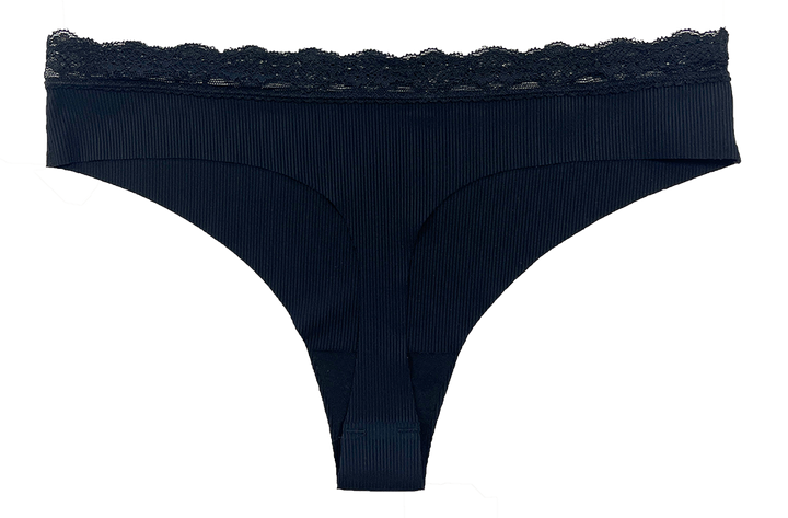 Laser Cut Rib Thong with Lace Waist, XS-2X