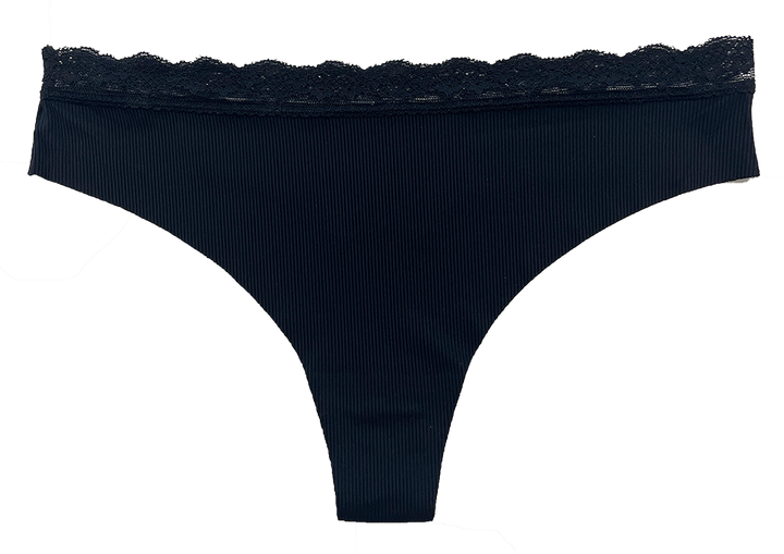 Laser Cut Rib Thong with Lace Waist, XS-2X