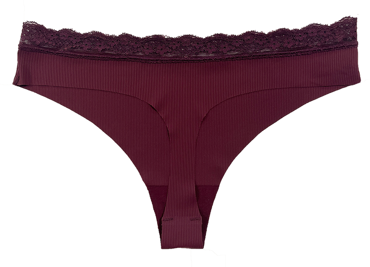 Laser Cut Rib Thong with Lace Waist, XS-2X