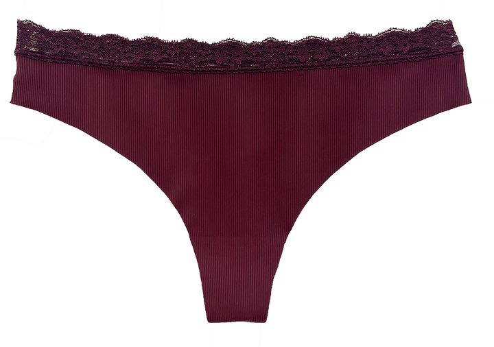 Laser Cut Rib Thong with Lace Waist, XS-2X