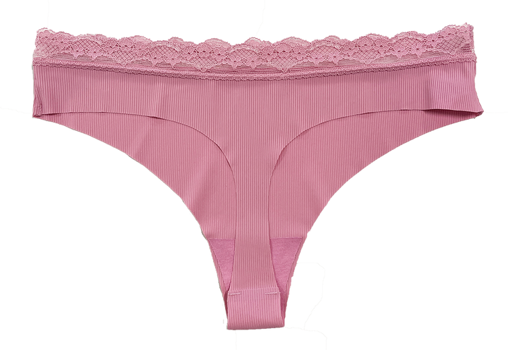 Laser Cut Rib Thong with Lace Waist, XS-2X