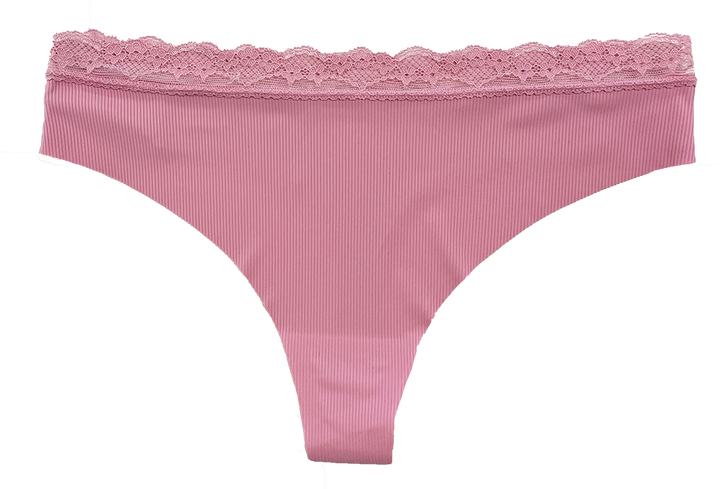 Laser Cut Rib Thong with Lace Waist, XS-2X