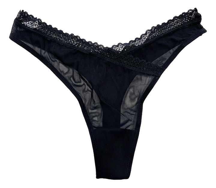 V-Front Mesh Thong with Lace, XS-2X