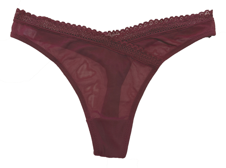 V-Front Mesh Thong with Lace, XS-2X