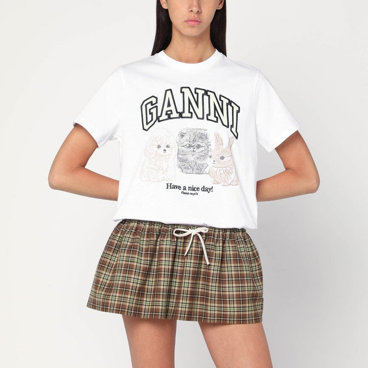 Ganni White T-Shirt With Logo Print Women