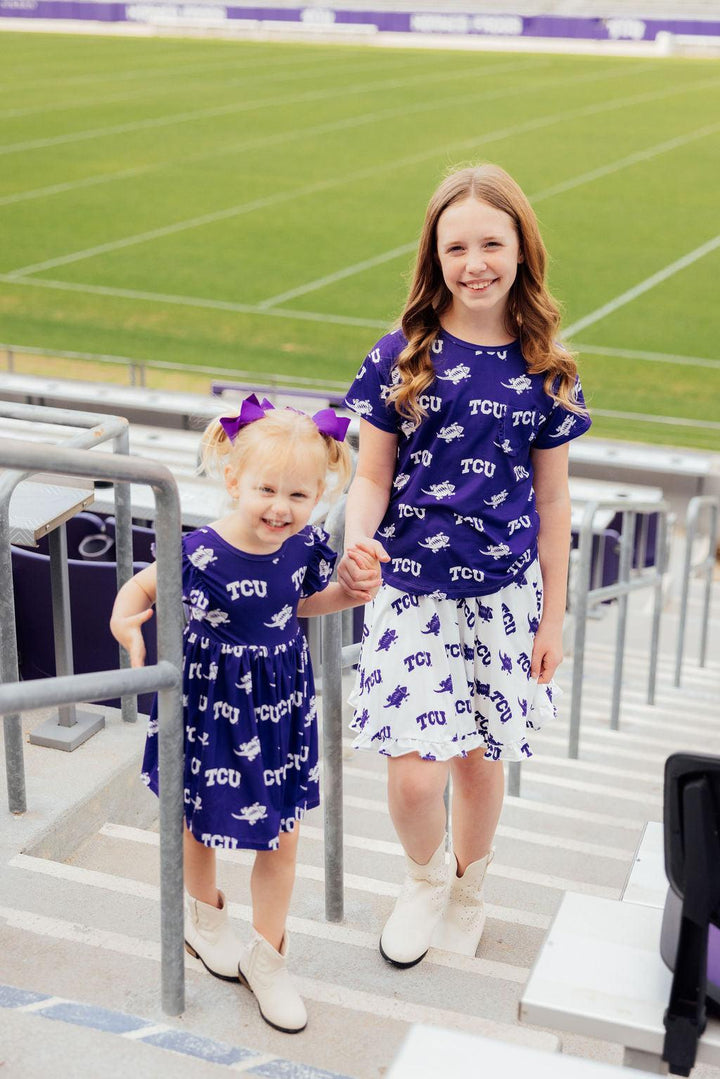 TCU Purple Frog Ruffle Pocket Tee