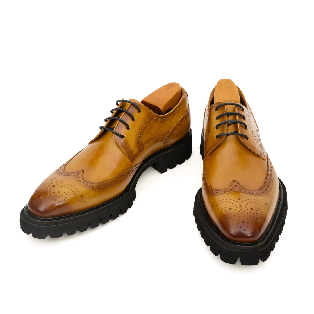 Tan Wingtip Cow Leather Derby Shoes