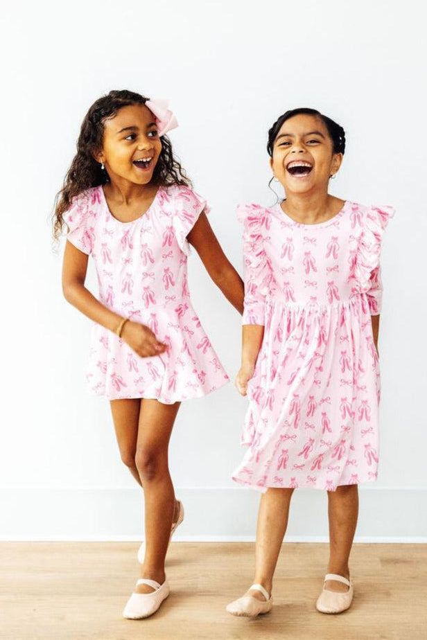 Twirling en Pointe 3/4 Sleeve Ruffle Twirl Dress