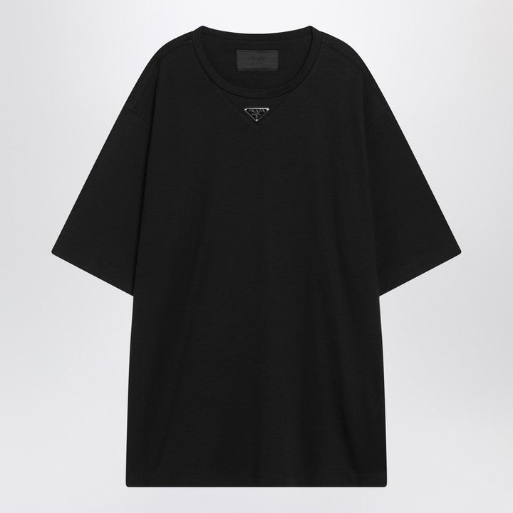 Prada Black T-Shirt With Logo Triangle Men