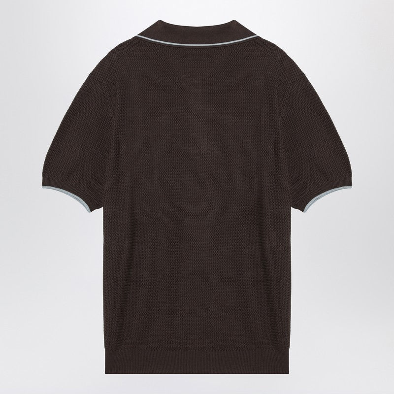Prada Short-Sleeved Polo In Brown Silk Blend Men