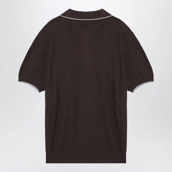Prada Short-Sleeved Polo In Brown Silk Blend Men