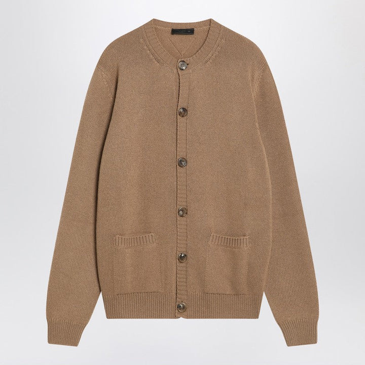 Prada Camel-Coloured Cardigan In Cashmere Men