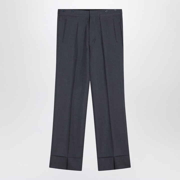 Prada Wide Aviator Blue Mohair And Silk Trousers Men