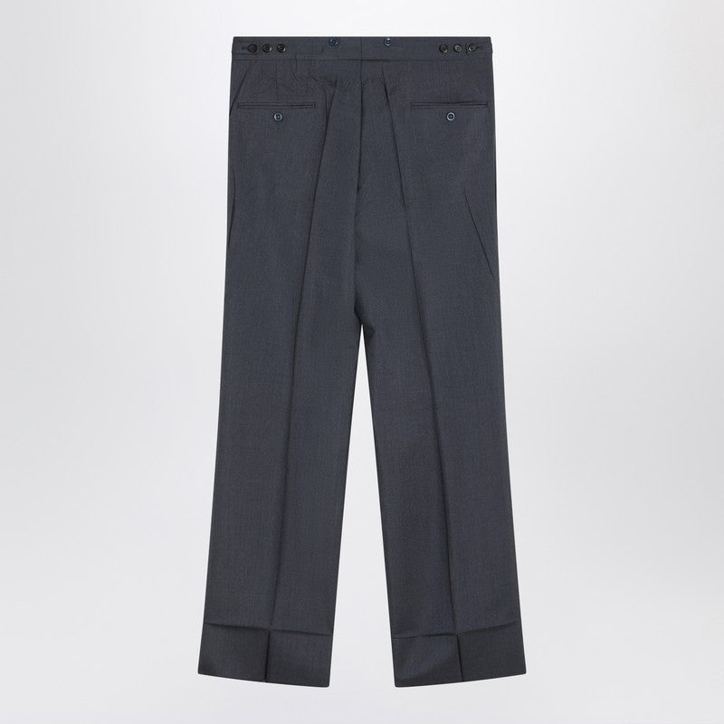 Prada Wide Aviator Blue Mohair And Silk Trousers Men