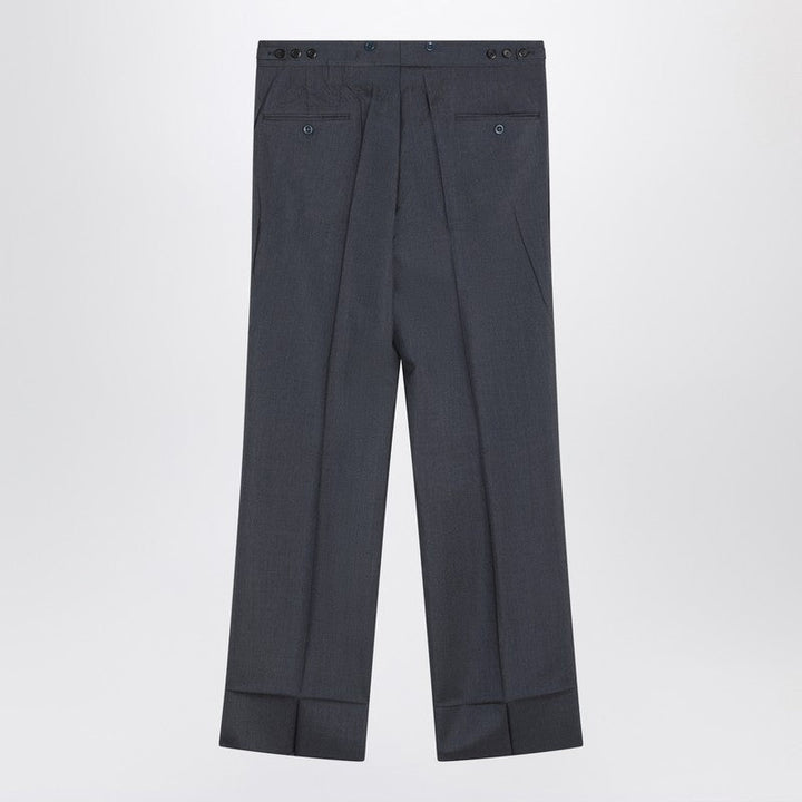 Prada Wide Aviator Blue Mohair And Silk Trousers Men