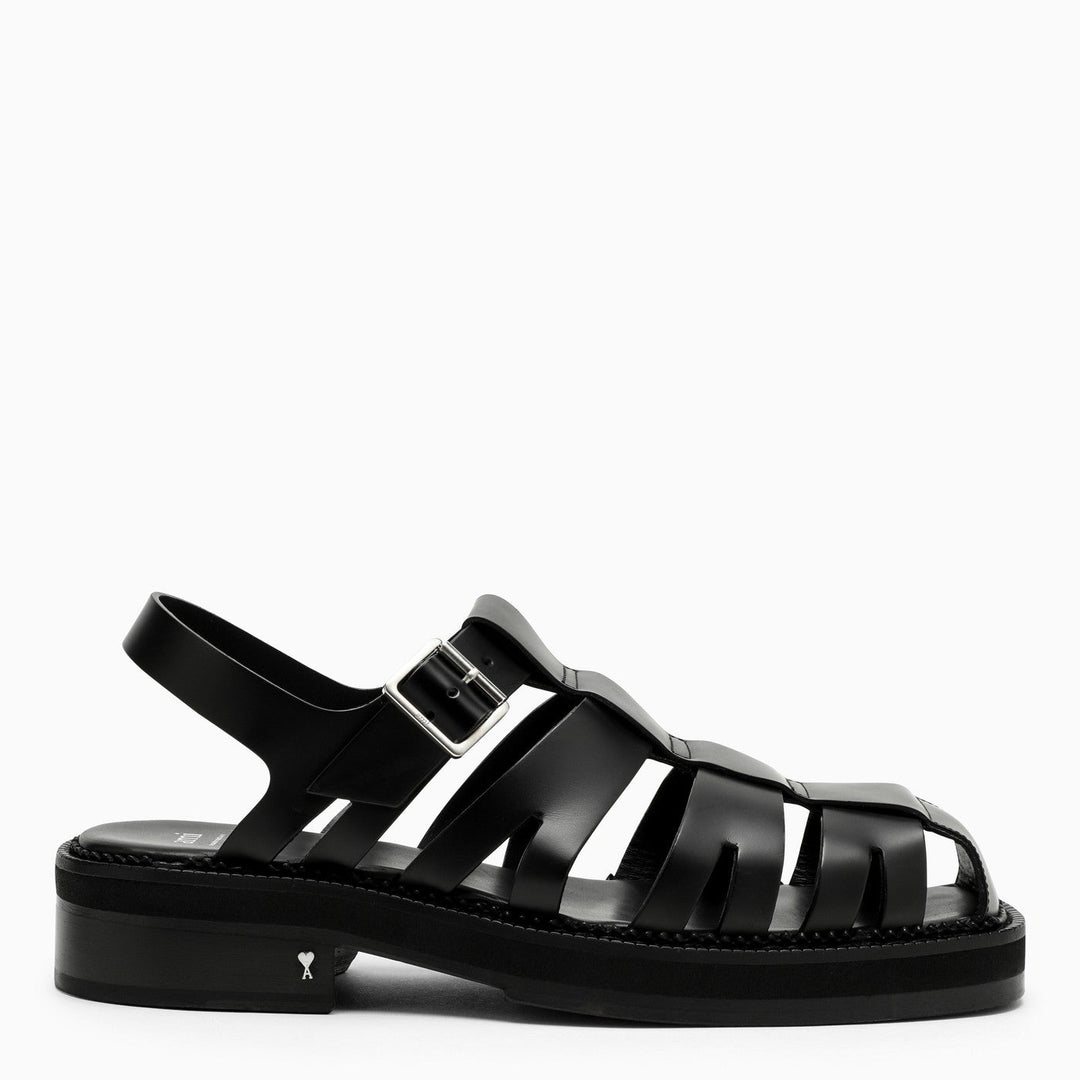 Ami Paris Black Fisherman Sandals In Leather