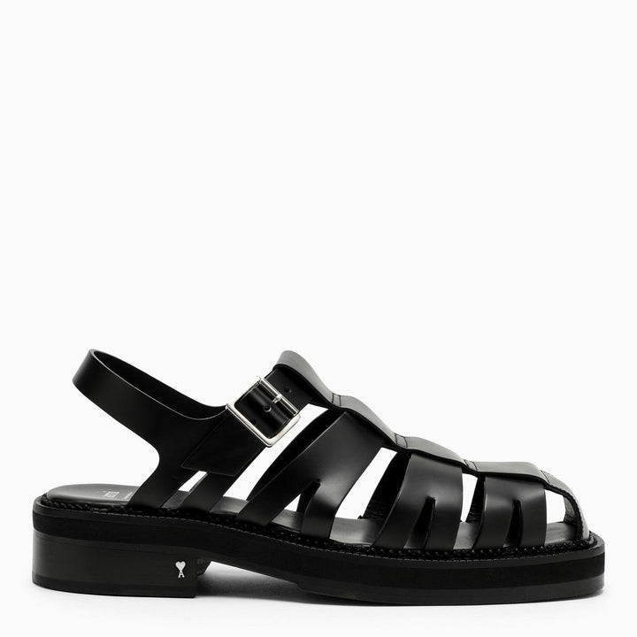 Ami Paris Black Fisherman Sandals In Leather