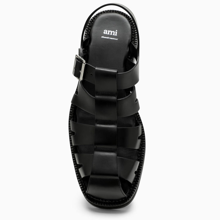 Ami Paris Black Fisherman Sandals In Leather