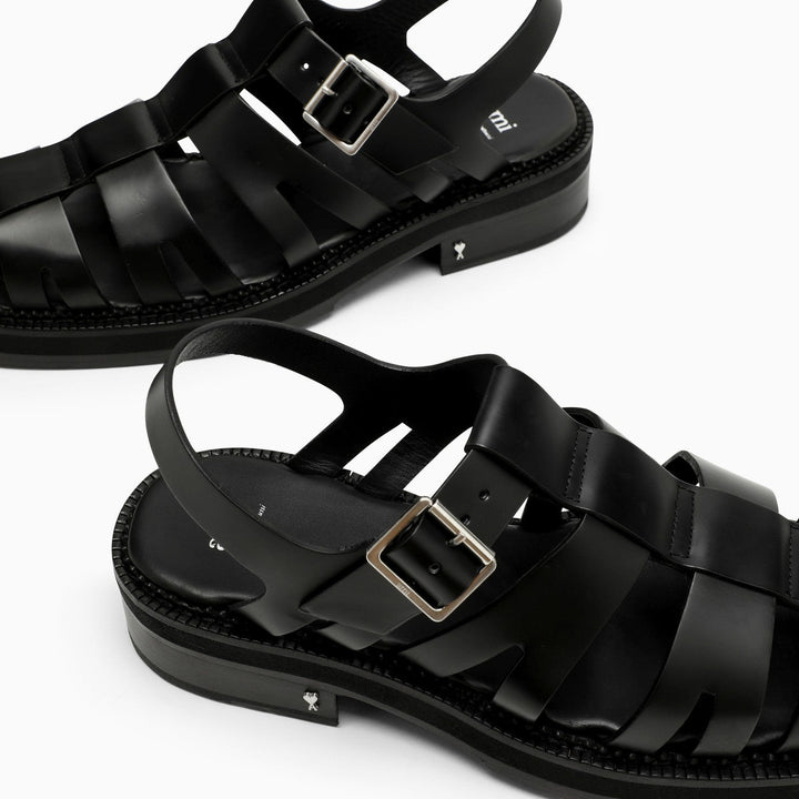 Ami Paris Black Fisherman Sandals In Leather