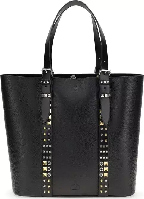 Valentino Garavani Rockstud Medium Black Calf Leather Tote Bag