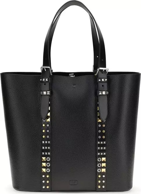 Valentino Garavani Rockstud Medium Black Calf Leather Tote Bag