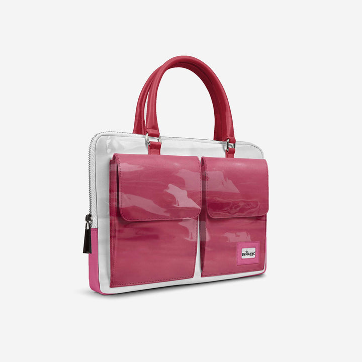 Vegan Designer Luxury Double Pocket Bag 16” BYMANYC ® New York White & Pink