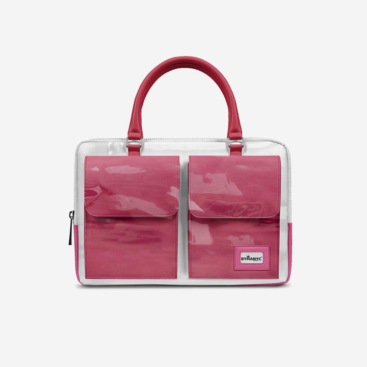 Vegan Designer Luxury Double Pocket Bag 16” BYMANYC ® New York White & Pink