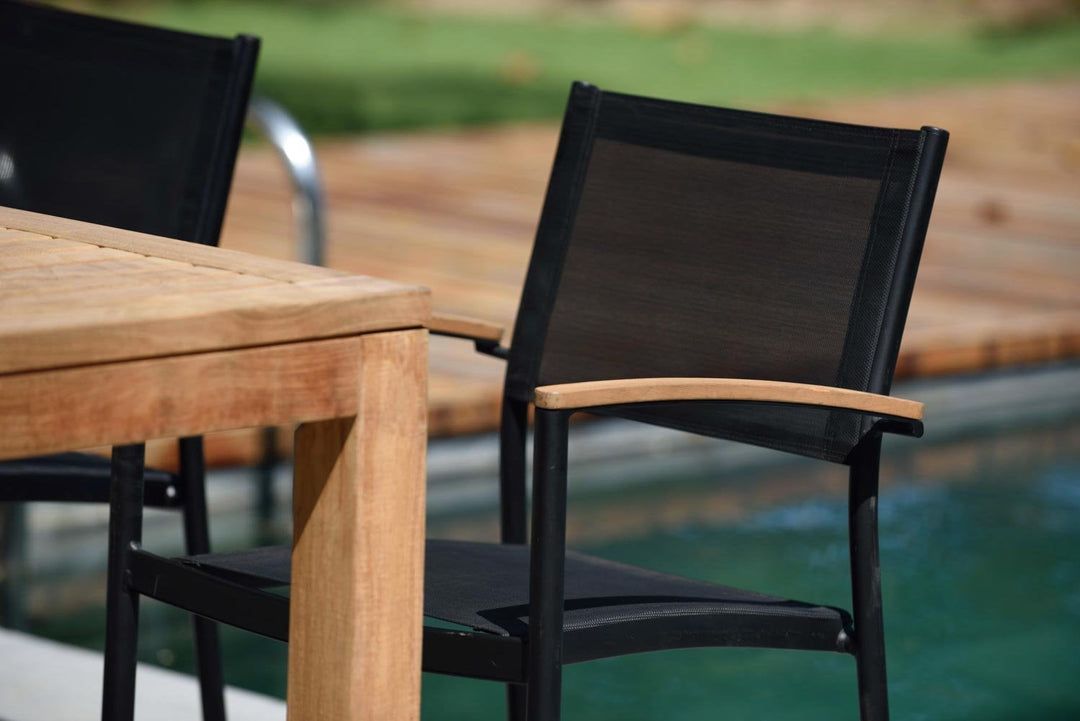 Rinjani Rectangular Table and 4 Vera Stacking Armchair Dining Set