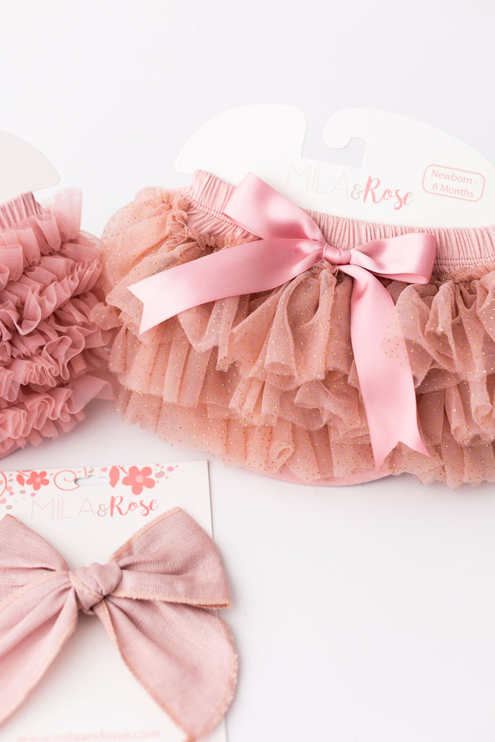 Vintage Pink &amp; Gold Glitter Ruffle Tutu Bloomer