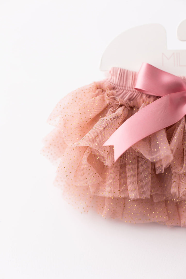 Vintage Pink &amp; Gold Glitter Ruffle Tutu Bloomer