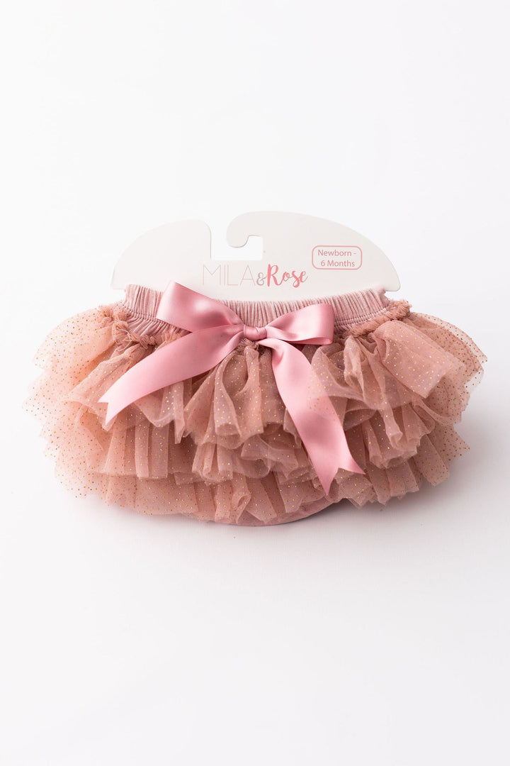 Vintage Pink &amp; Gold Glitter Ruffle Tutu Bloomer