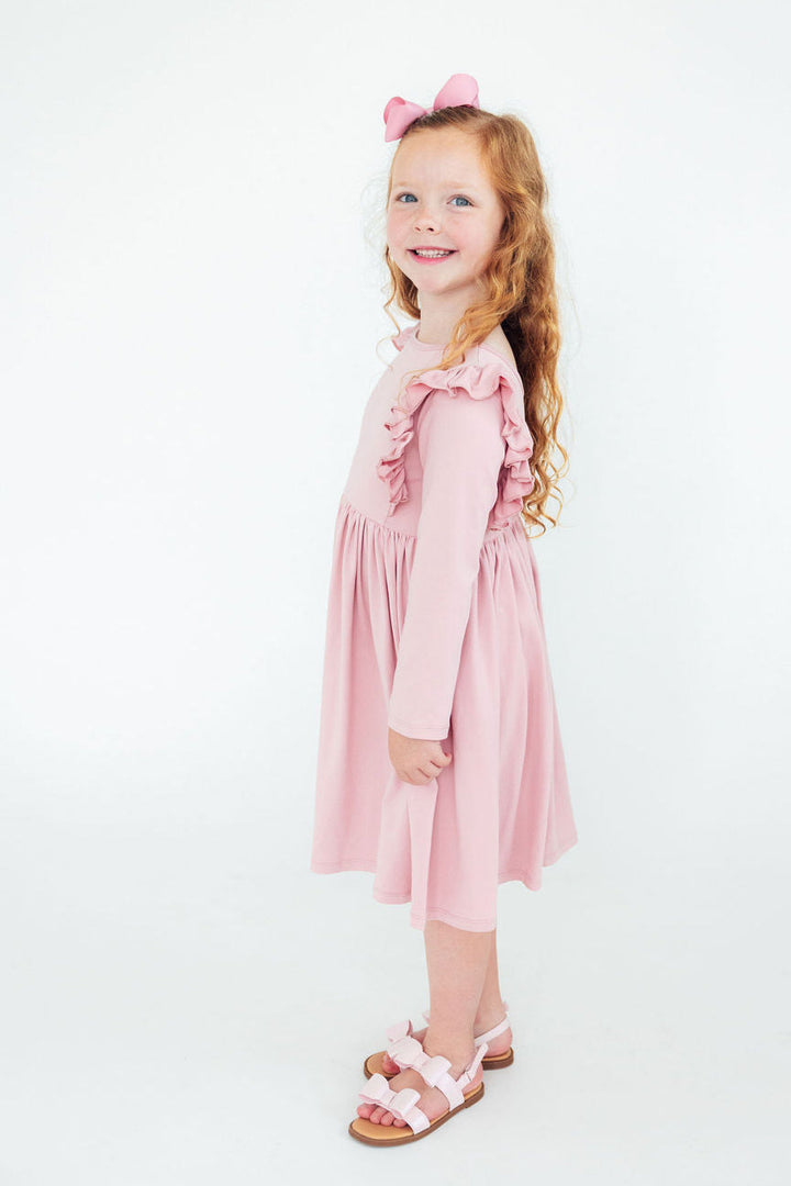Vintage Pink L/S Ruffle Twirl Dress