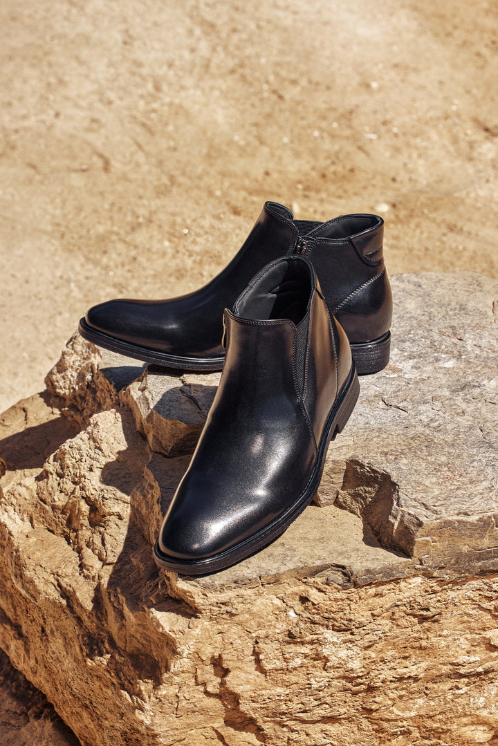 TOTO - W0370 - 2.6 Inches Taller (Black) - Soft Supple Genuine Leather Mid-Top Ankle Zipper Boot