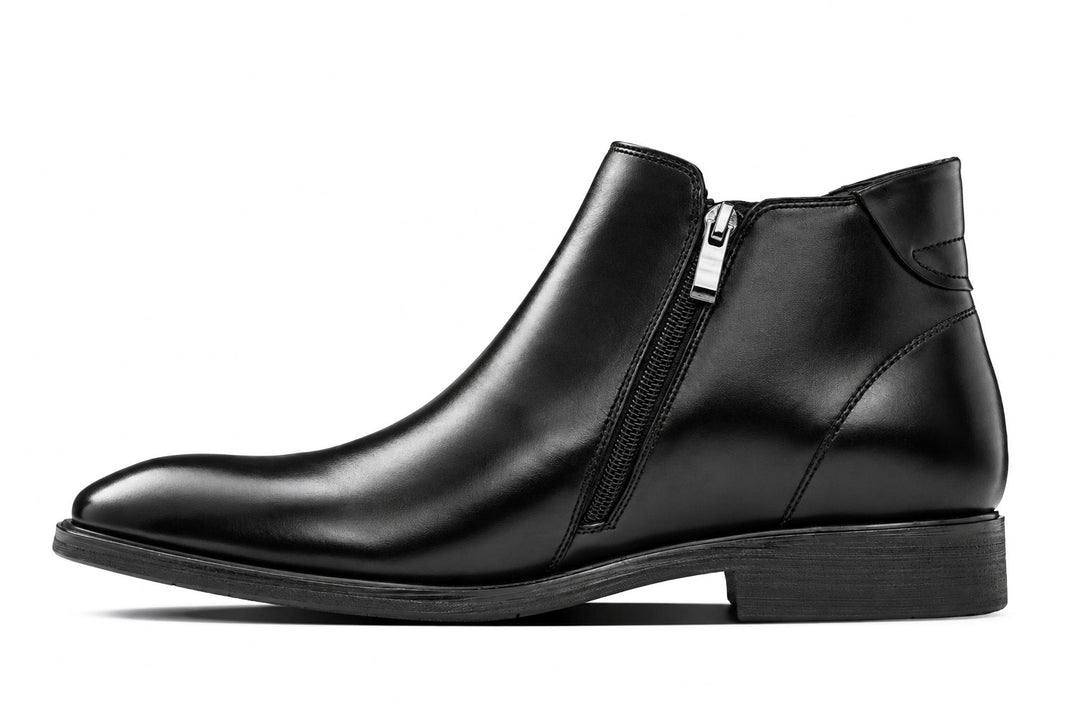 TOTO - W0370 - 2.6 Inches Taller (Black) - Soft Supple Genuine Leather Mid-Top Ankle Zipper Boot