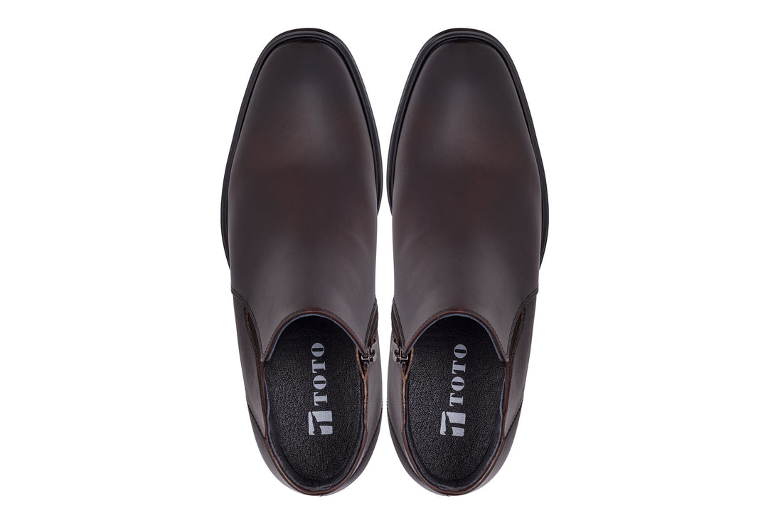 TOTO - W0371 - 2.6 Inches Taller (Rich Espresso Brown) - Soft Supple Genuine Leather Mid-Top Ankle Zipper Boot