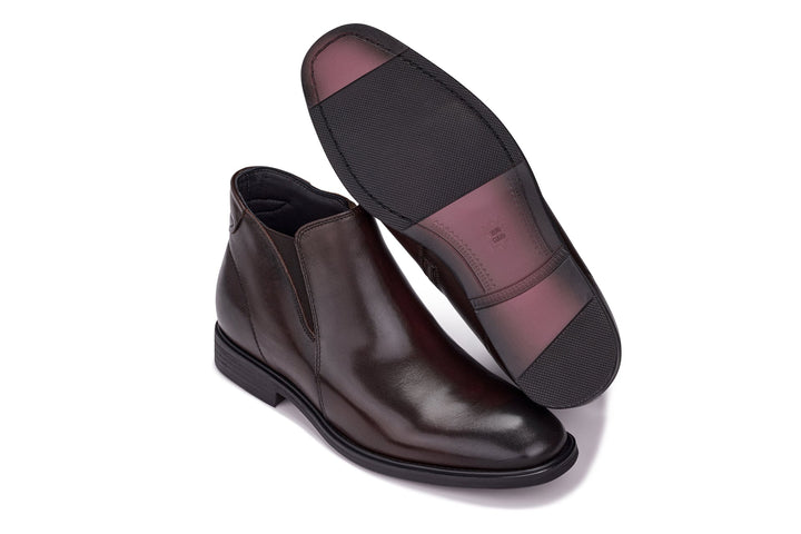 TOTO - W0371 - 2.6 Inches Taller (Rich Espresso Brown) - Soft Supple Genuine Leather Mid-Top Ankle Zipper Boot