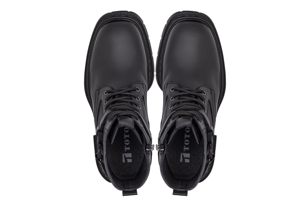 TOTO - W0661 - 3.2 Inches Taller (Black) - Chunky Sole Biker Style High Top Zipper Boot