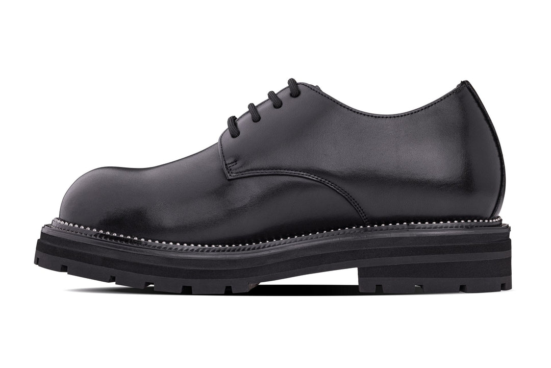 TOTO - W0981 - 3.3 Inches Taller (Black) - Low Top Chunky Sole Casual Derbies