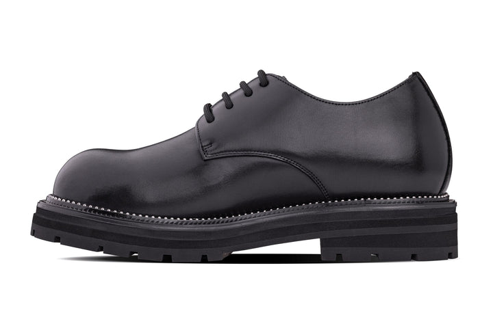 TOTO - W0981 - 3.3 Inches Taller (Black) - Low Top Chunky Sole Casual Derbies